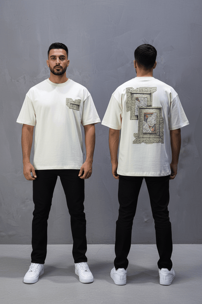 T-Shirt Oversize beige SAW Baroque 3D Oriental Paisley Noir Premium 5107 - ZG PREMIUM