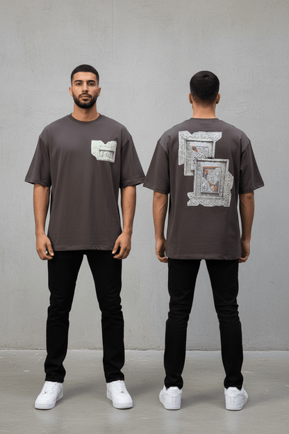 T-Shirt Oversize brown SAW Baroque 3D Oriental Paisley Noir Premium 5107 - ZG PREMIUM