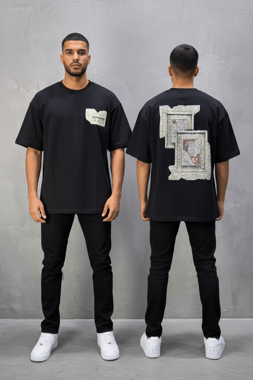 T-Shirt Oversize SAW Baroque 3D Oriental Paisley Noir Premium 5107 - ZG PREMIUM