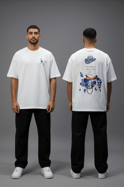 T-Shirt blanc Oversize Broderie Cheval 5054
