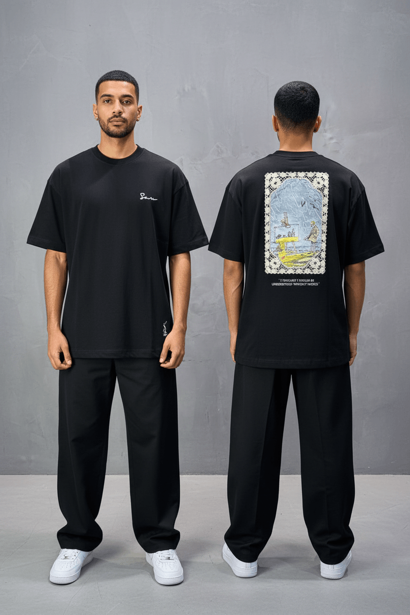 T-Shirt Oversize Noir — Illustration Peintre & Citation Poétique 5097