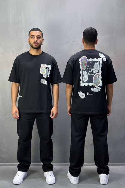 T-Shirt Oversize Noir Paisley "I Learned and Changed" 5109