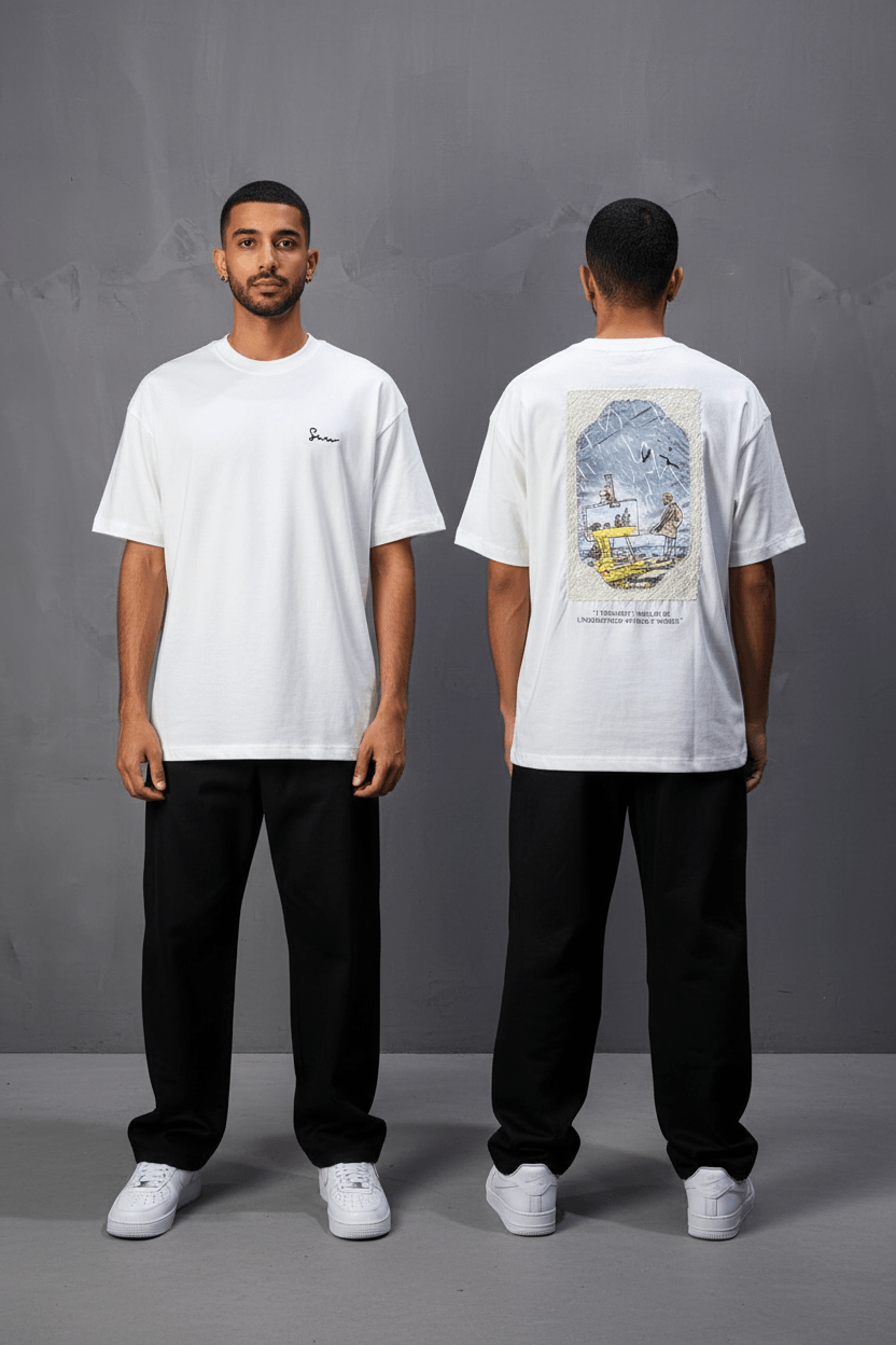 T-Shirt Oversize Blanc — Illustration Peintre & Citation Poétique 5097