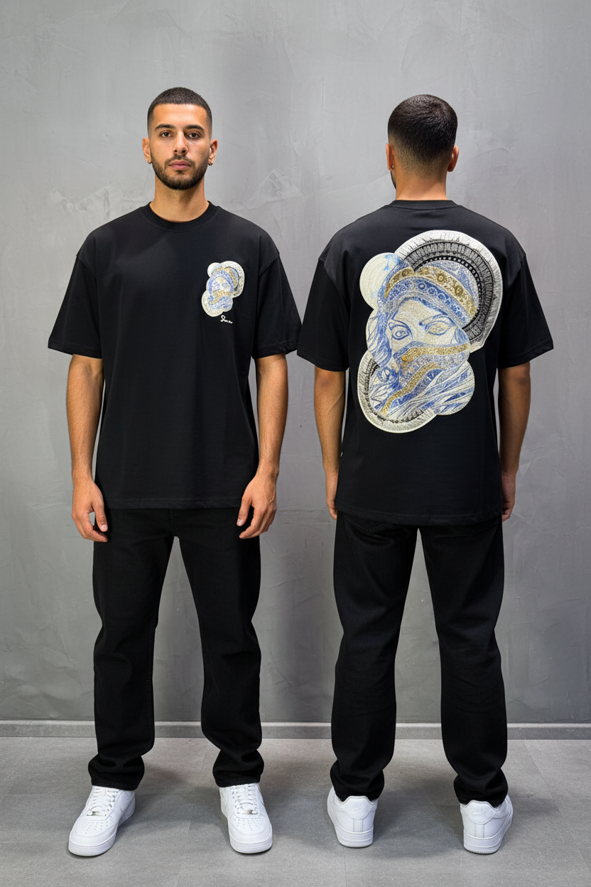 T-Shirt Oversize Noir Brodé – Art Oriental 5108