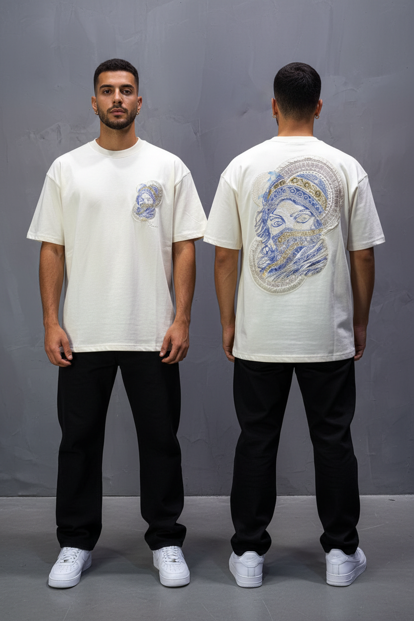 T-Shirt Oversize Beige Brodé – Art Oriental 5108