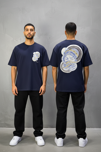 T-Shirt Oversize Navy Blue Brodé – Art Oriental 5108