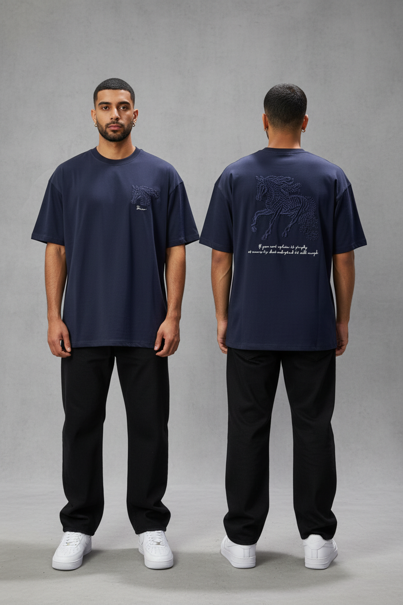 T-Shirt Oversize Navy Blue – Cheval Brodé 5124