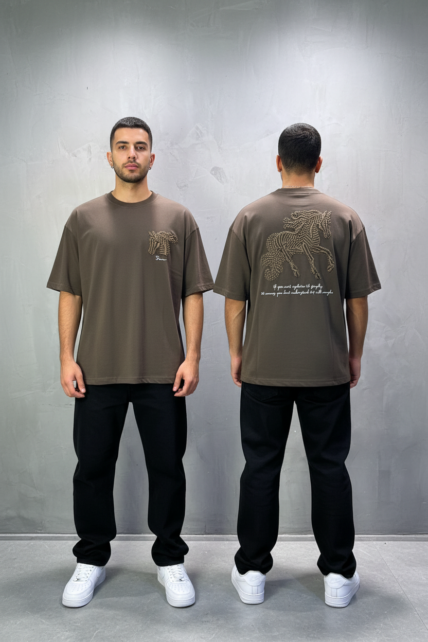 T-Shirt Oversize Brown – Cheval Brodé 5124
