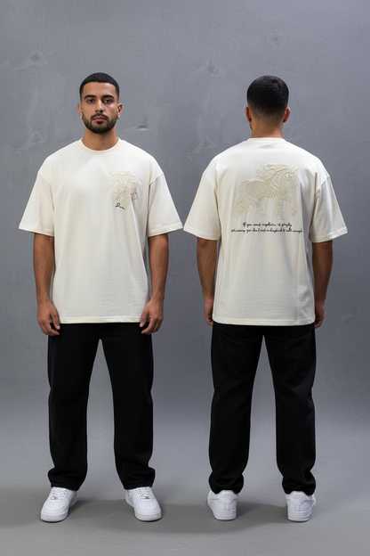 T-Shirt Oversize Beige – Cheval Brodé 5124
