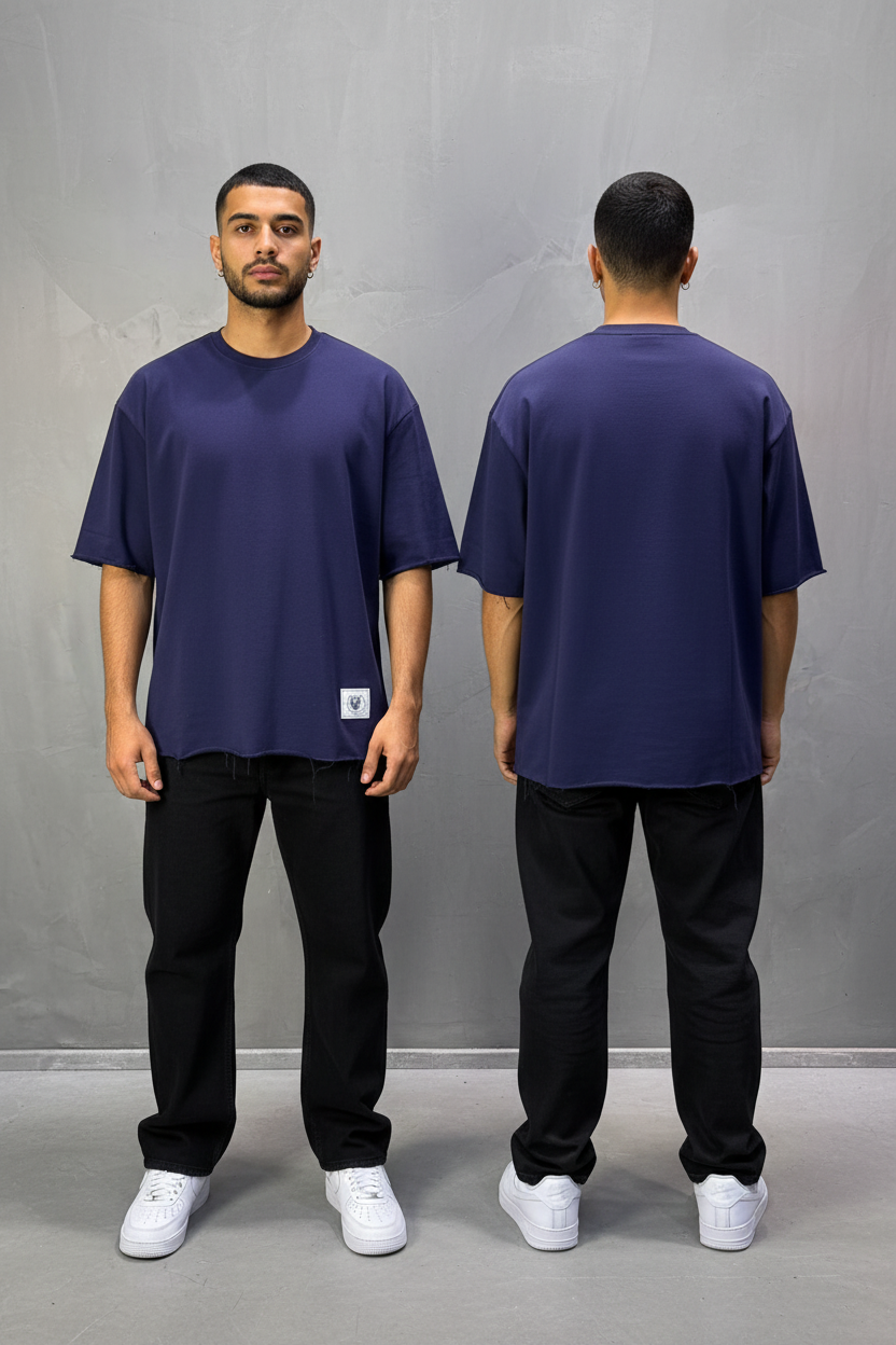 T-Shirt Oversize Navy Blue – Tissu Épais  T42