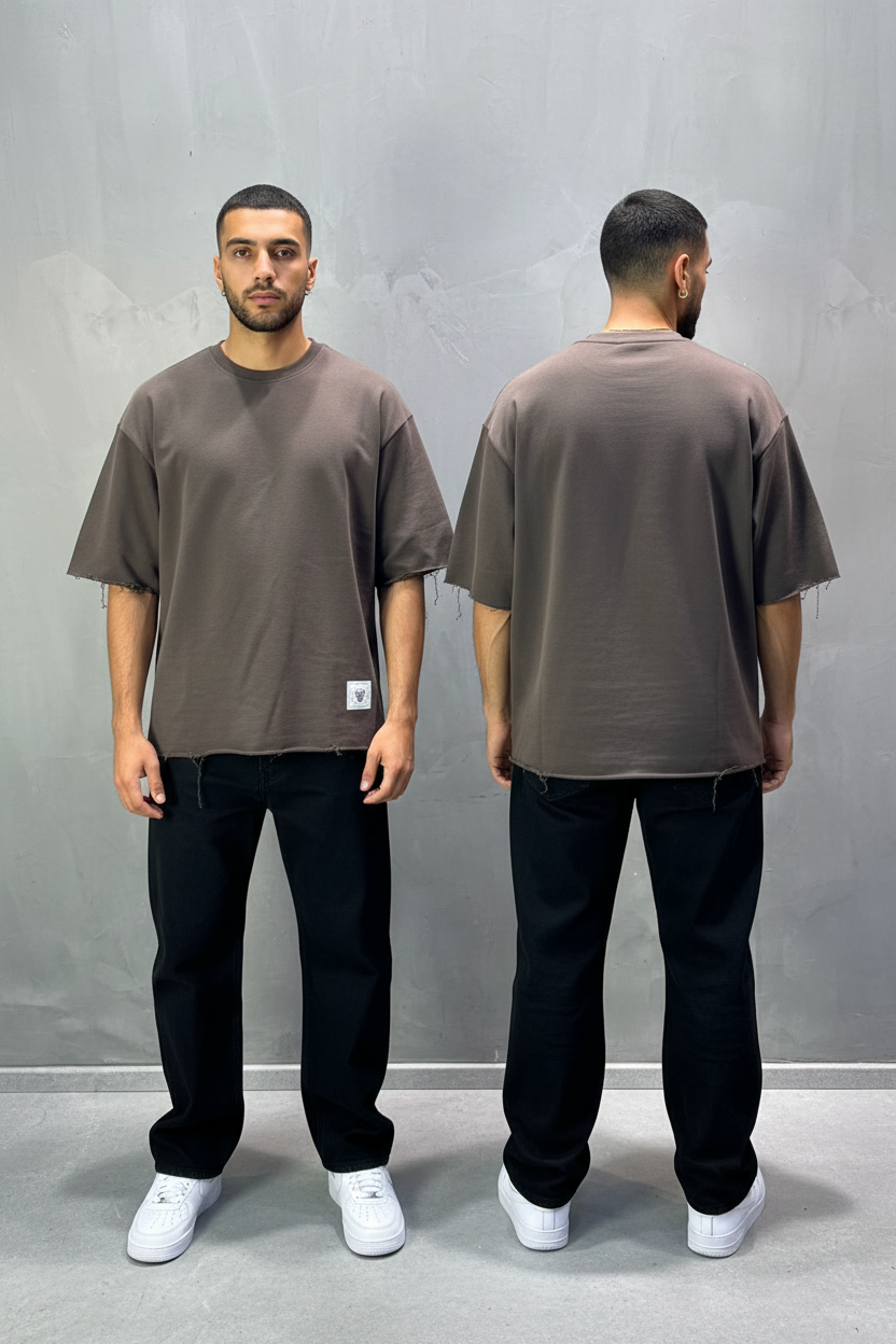 T-Shirt Oversize Dark brown  – Tissu Épais  42