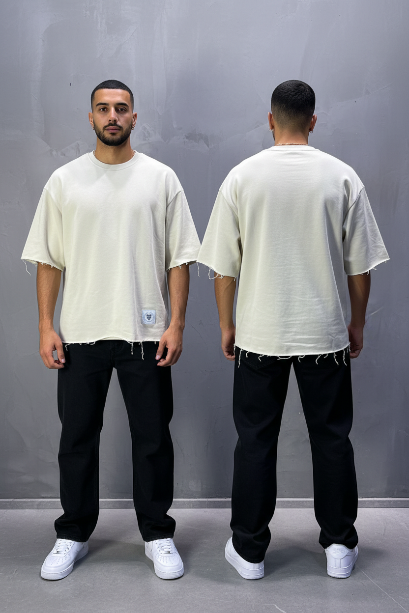 T-Shirt Oversize Off-White / Cream – Tissu Épais  42
