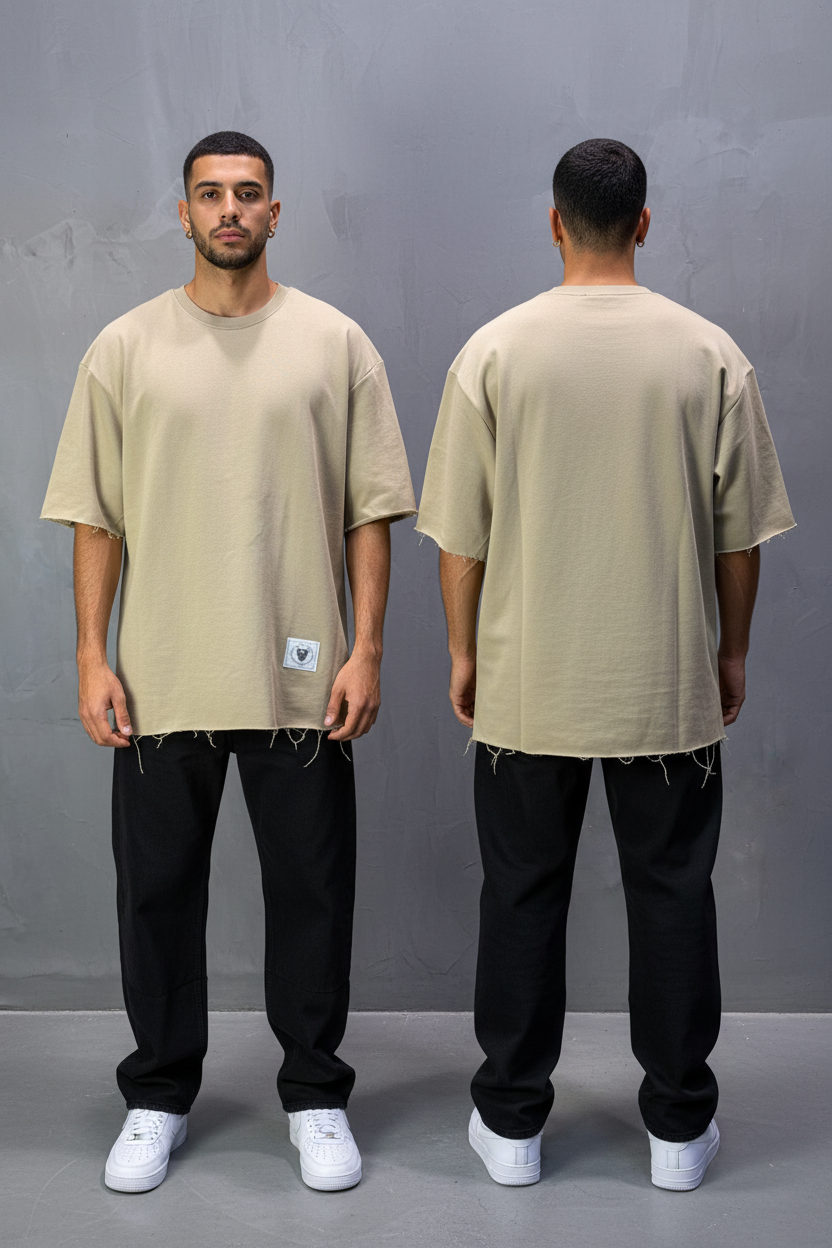 T-Shirt Oversize  Olive Beige  – Tissu Épais  42