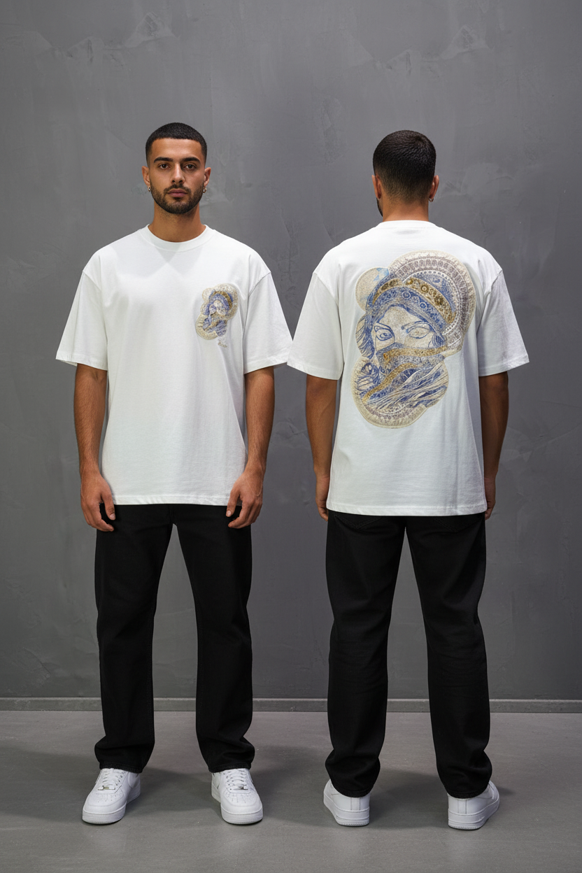 T-Shirt Oversize Blanc Brodé – Art Oriental 5108