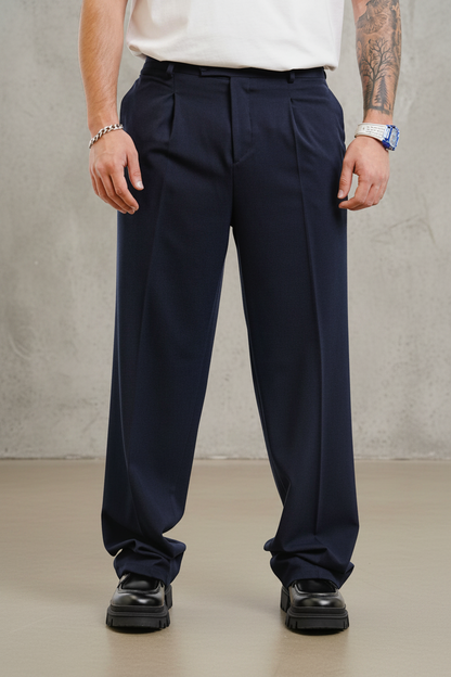 Pantalon Large bleu marine à Plis BGY1029
