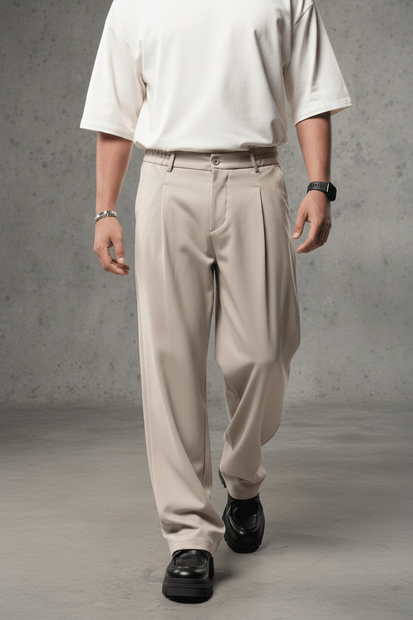 Pantalon Large beige à Plis BGY1029