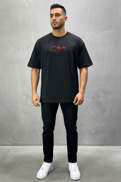 T-Shirt Oversize Noir Broderie Calligraphie "حق" Arabe 5052