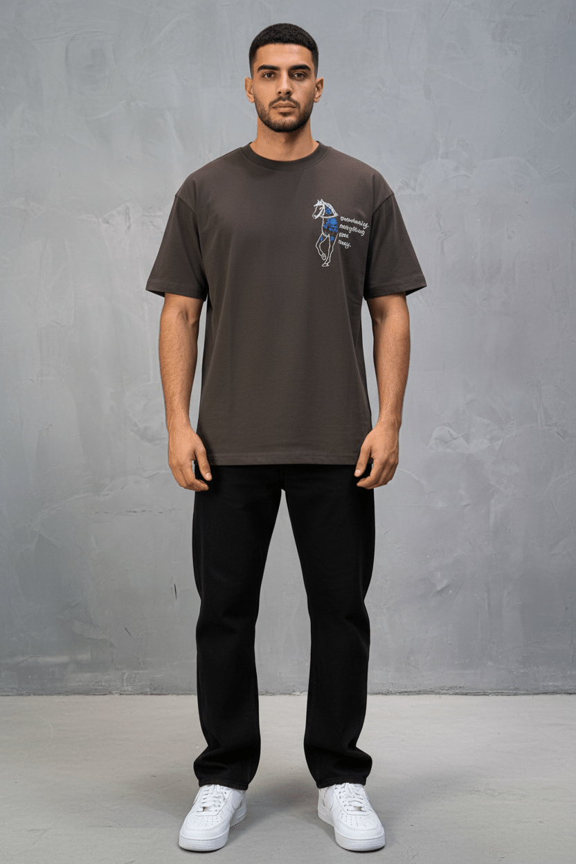 T-Shirt brown Oversize Broderie Cheval 5054 - ZG PREMIUM