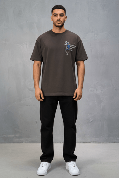 T-Shirt brown Oversize Broderie Cheval 5054 - ZG PREMIUM