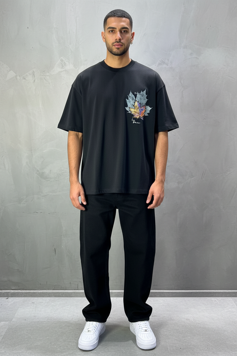 T-Shirt Oversize Noir Feuille d'Érable 5118