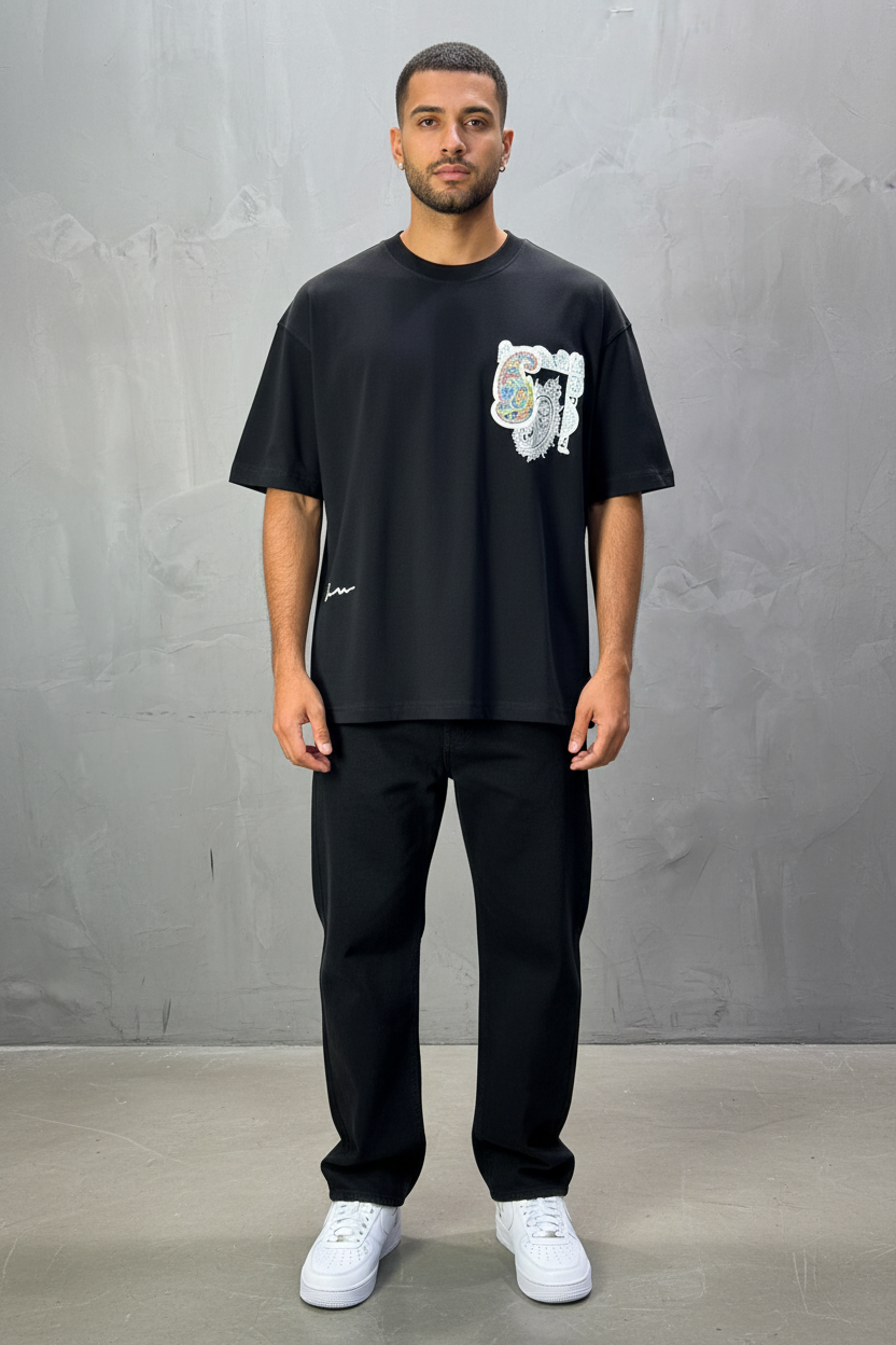 T-Shirt Oversize Noir Paisley "I Learned and Changed" 5109