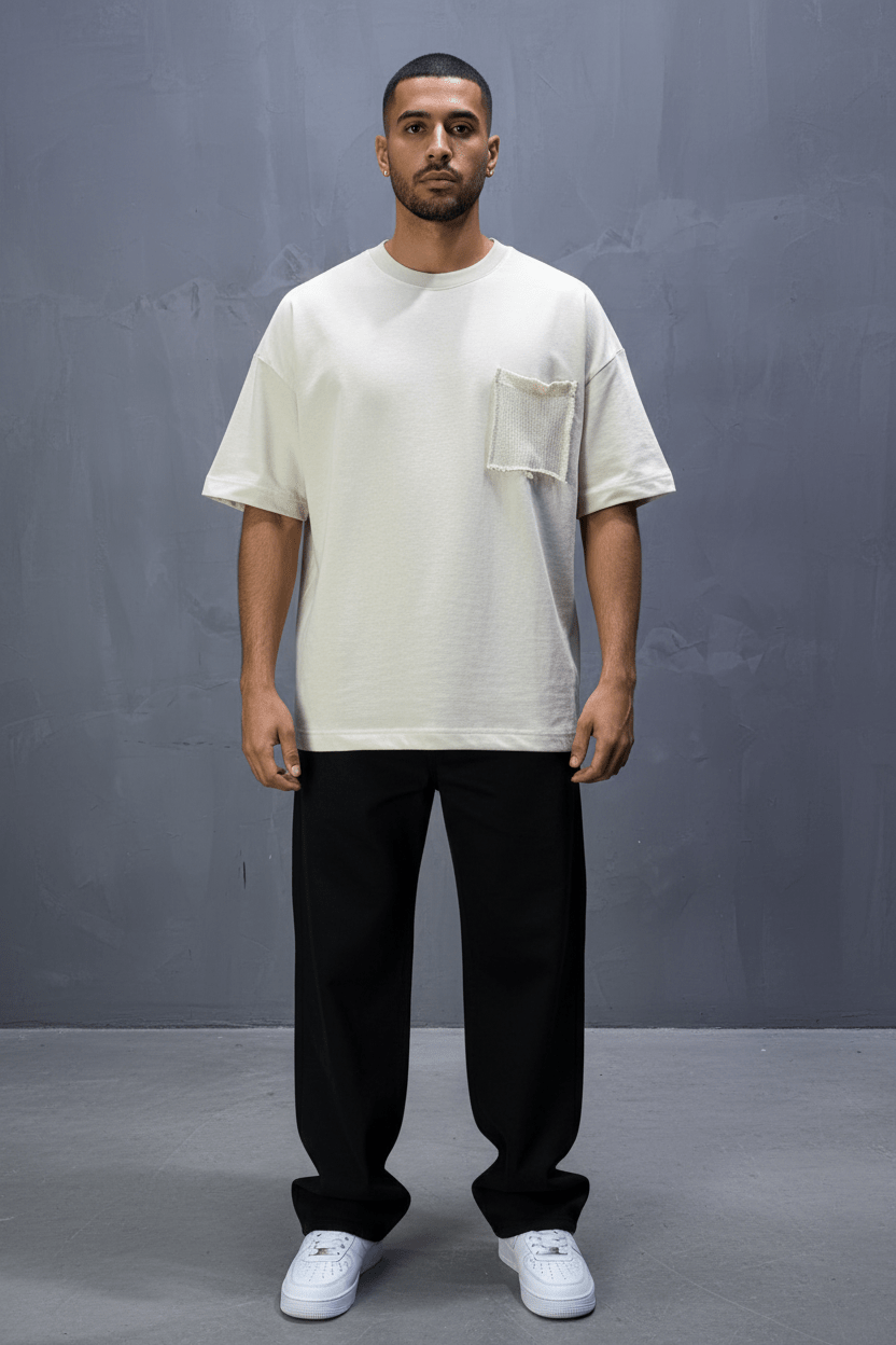 T-Shirt Oversize beige – Poche Denim AJ6368 - ZG PREMIUM