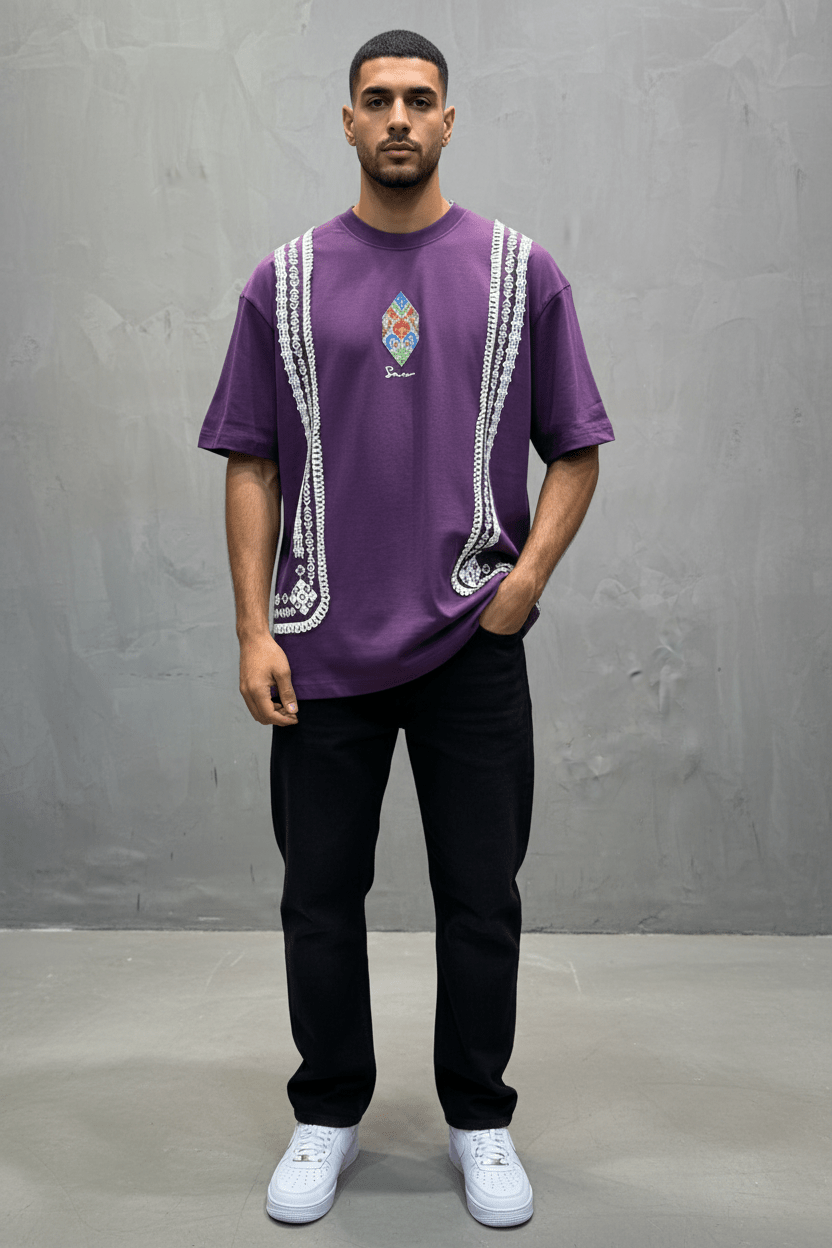 T-Shirt blue Oversize Broderie Marocaine 5080 - ZG PREMIUM