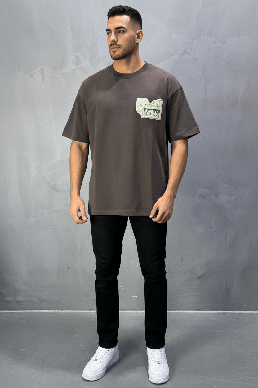 T-Shirt Oversize brown SAW Baroque 3D Oriental Paisley Noir Premium 5107 - ZG PREMIUM