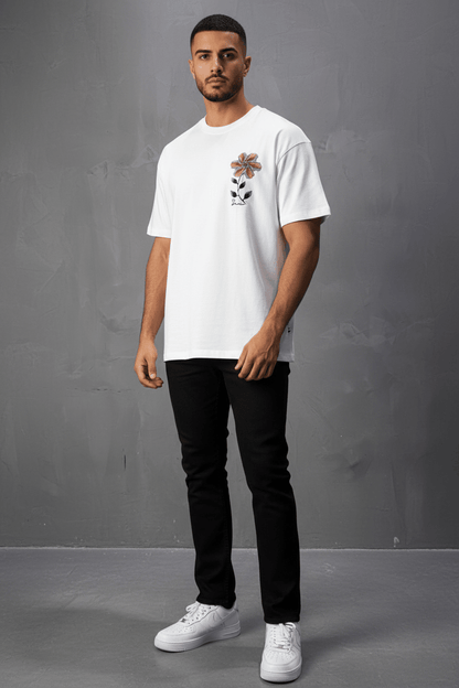 T-Shirt Oversize blanc Broderie Fleur Baroque Blanc Premium 5090 - ZG PREMIUM