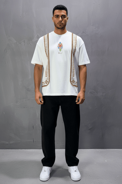 T-Shirt blanc Oversize Broderie Marocaine 5080 - ZG PREMIUM