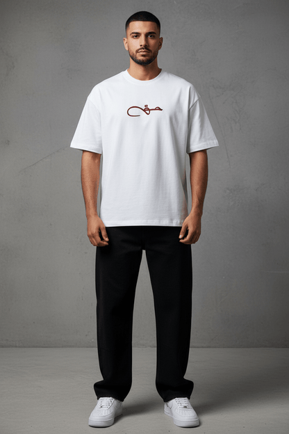 T-Shirt Oversize Blanc Broderie Calligraphie "حق" Arabe 5052