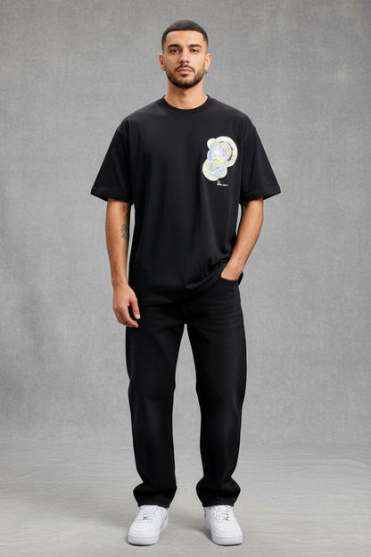 T-Shirt Oversize Noir Brodé – Art Oriental 5108