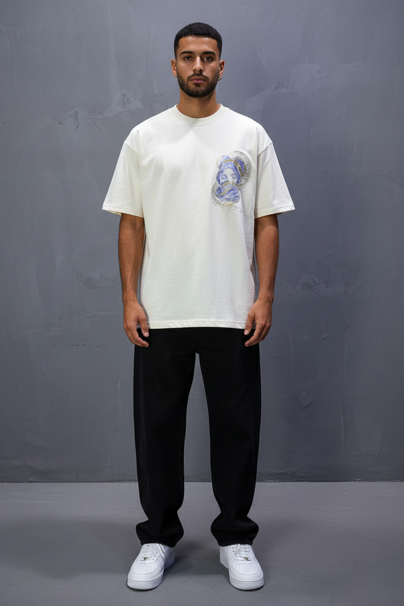 T-Shirt Oversize Beige Brodé – Art Oriental 5108