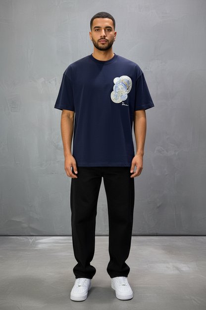T-Shirt Oversize Navy Blue Brodé – Art Oriental 5108