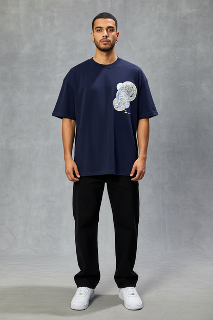 T-Shirt Oversize Navy Blue Brodé – Art Oriental 5108