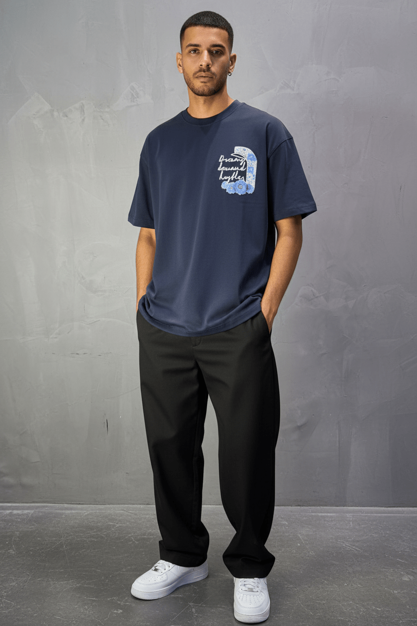 T-shirt Oversize Navy – Dreamy Demand Hustler 5103 - ZG PREMIUM
