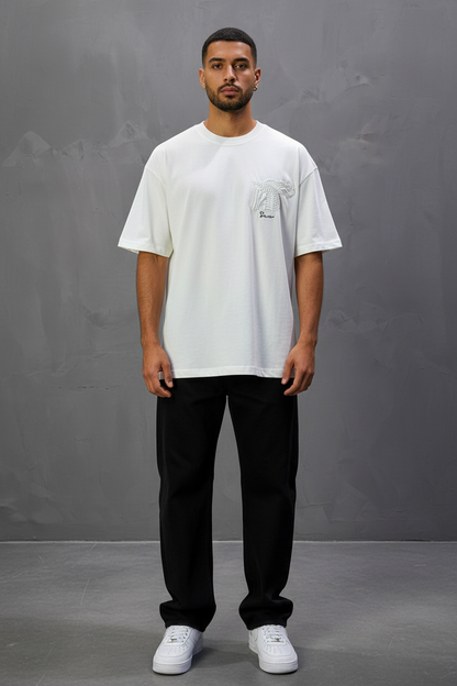 T-Shirt Oversize Blanc – Cheval Brodé 5124