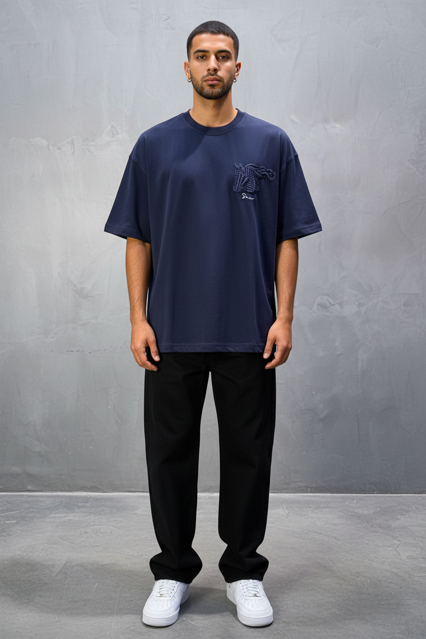 T-Shirt Oversize Navy Blue – Cheval Brodé 5124