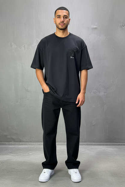 T-Shirt Oversize Noir – Cheval Brodé 5124