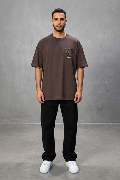 T-Shirt Oversize Brown – Cheval Brodé 5124
