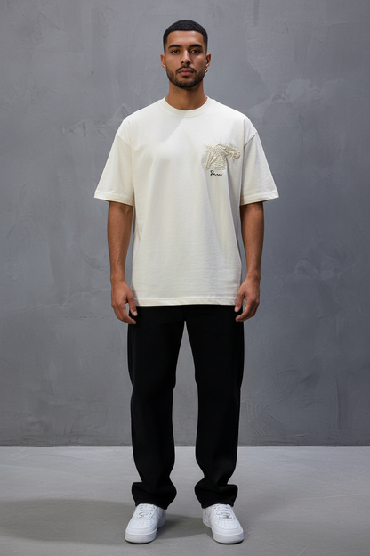 T-Shirt Oversize Beige – Cheval Brodé 5124