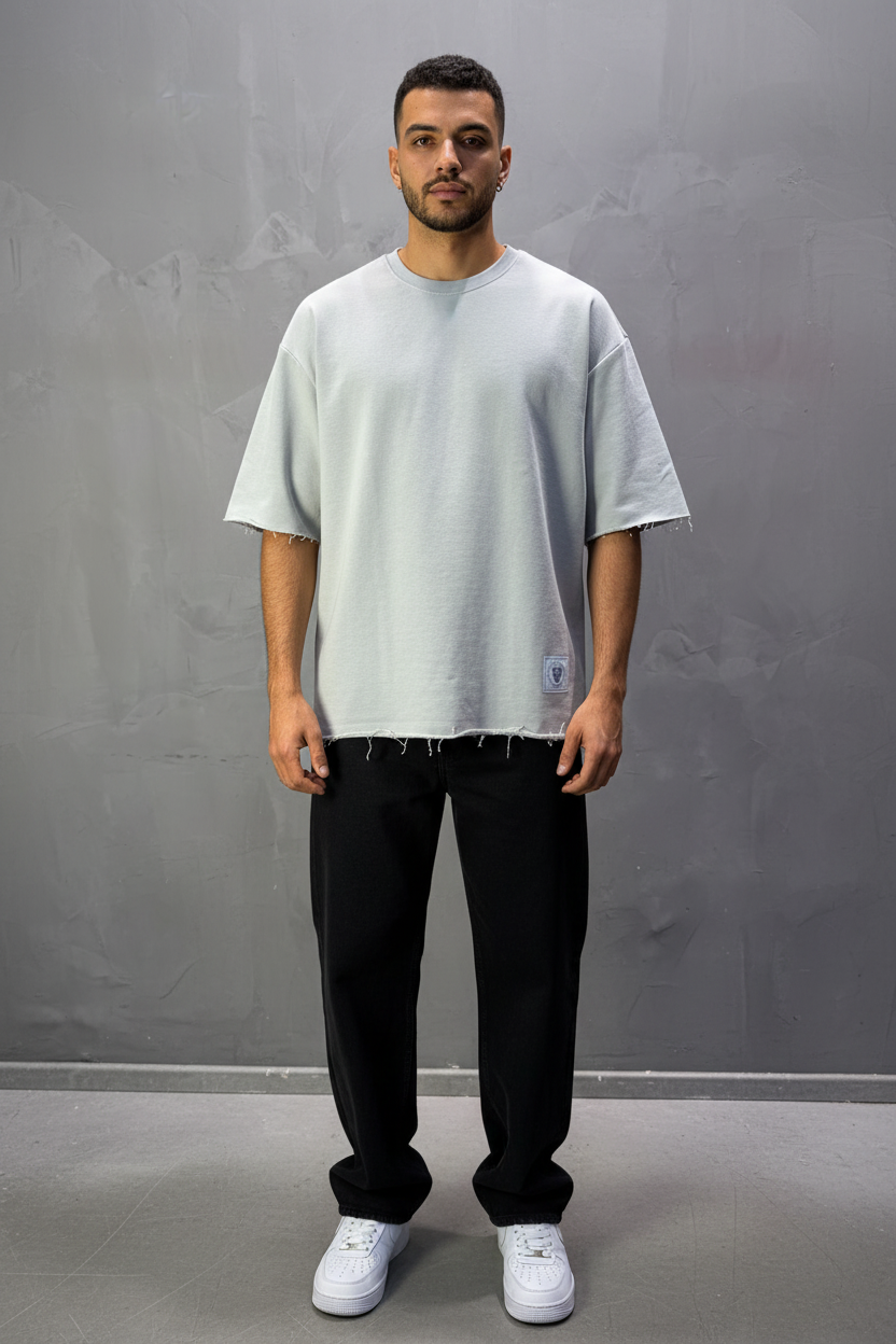 T-Shirt Oversize Light Blue Gray – Tissu Épais  42