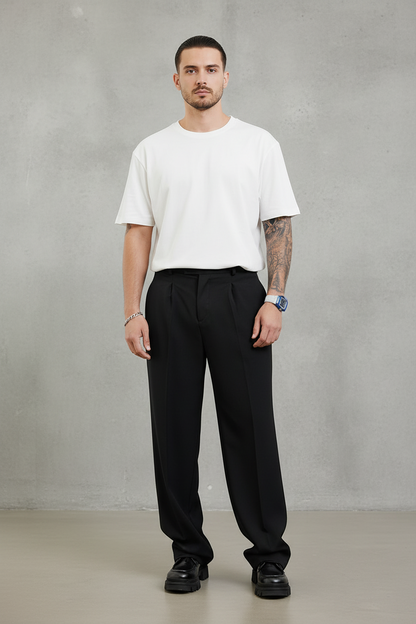 Pantalon Large noire à Plis BGY1029