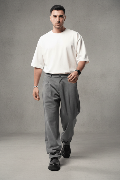 Pantalon Large Gris à Plis BGY1029