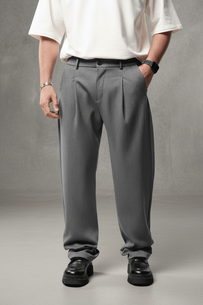 Pantalon Large Gris à Plis BGY1029