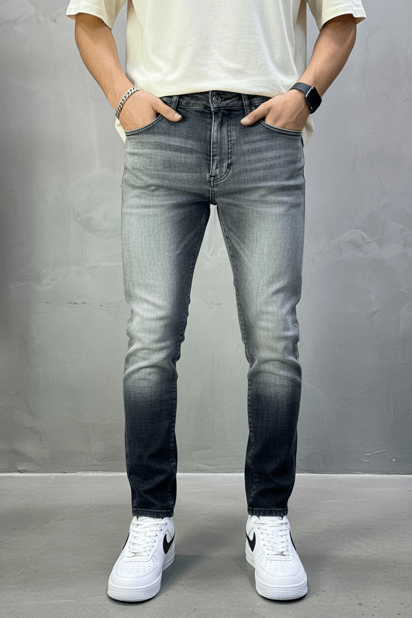 Jean Slim Gris Dégradé — Effet Ombré & Délavé Premium 004