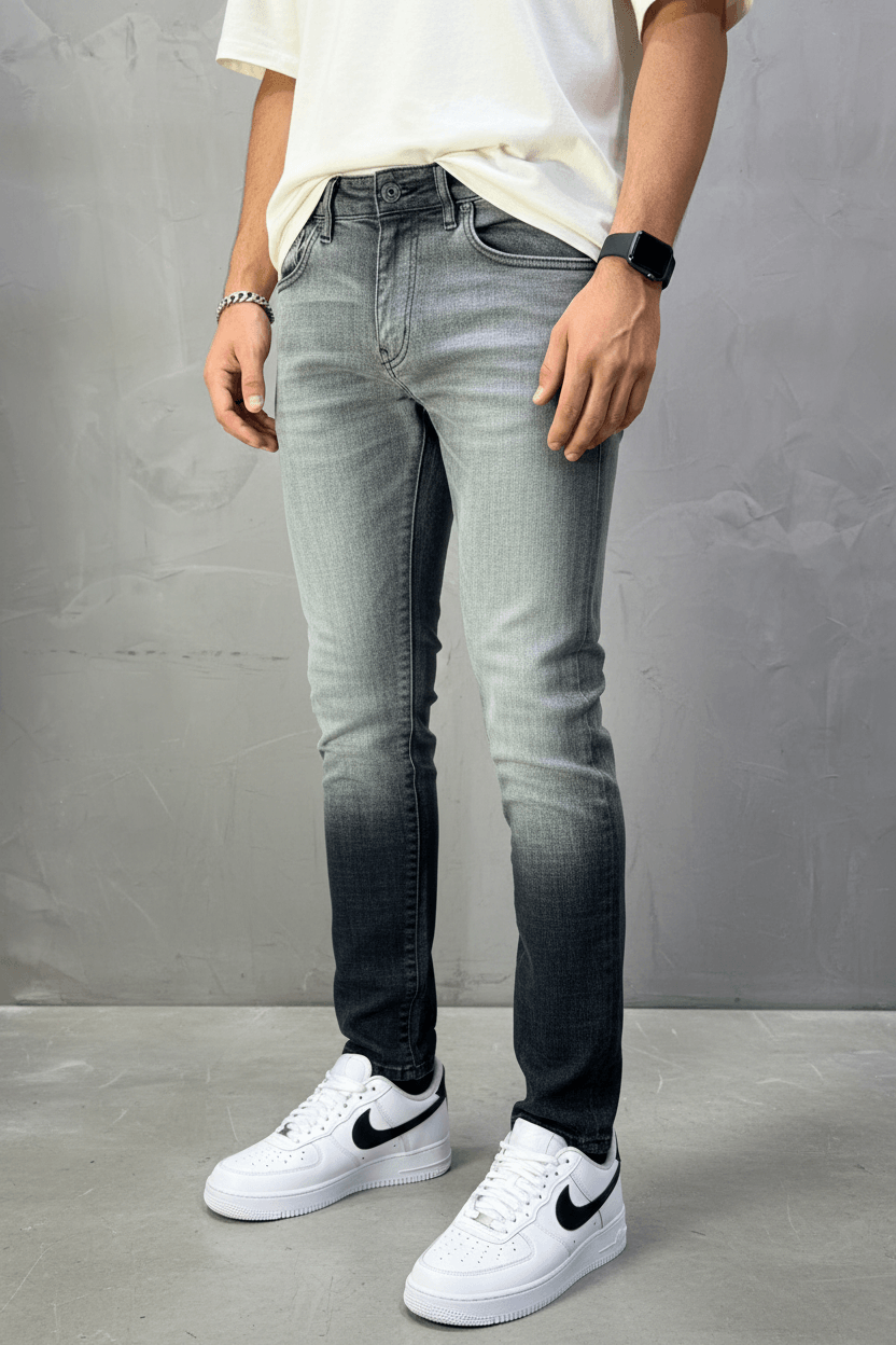 Jean Slim Gris Dégradé — Effet Ombré & Délavé Premium 004