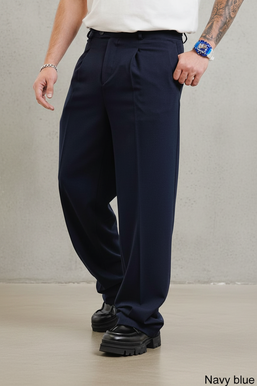 Pantalon Large bleu marine à Plis BGY1029
