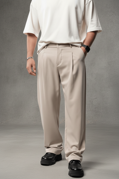 Pantalon Large beige à Plis BGY1029