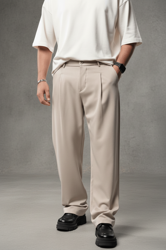 Pantalon Large beige à Plis BGY1029